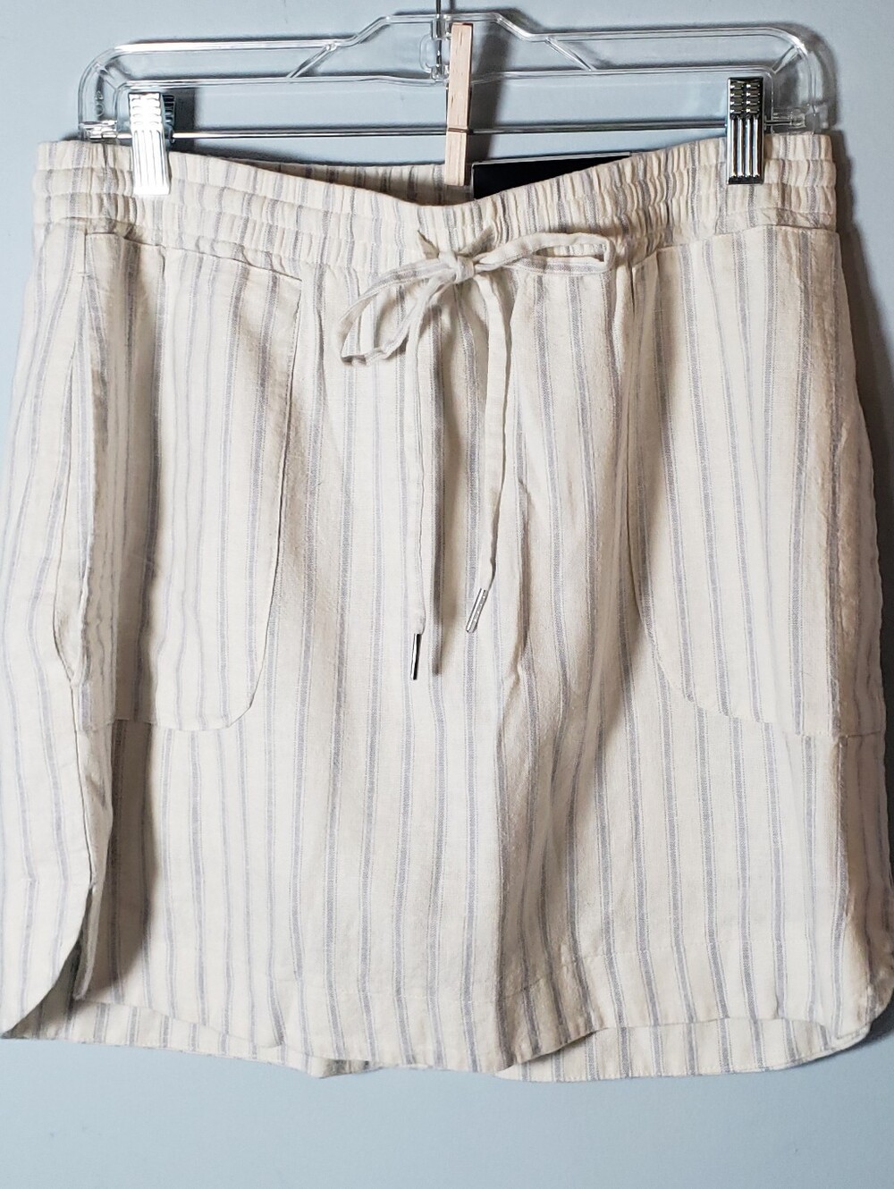 Attyre Ivory Blue Stripe Mini Skort 8 Linen Blend Sporty Natural Preppy Resort